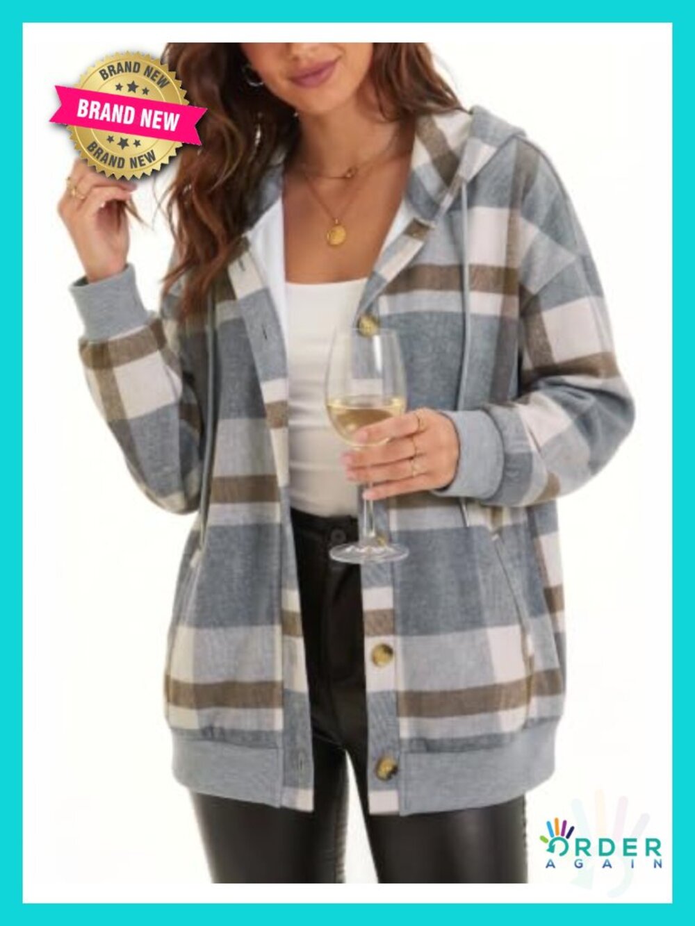 Womens Oversized Button Front Hoodie Fleece Lined Sweatshirt with Pockets